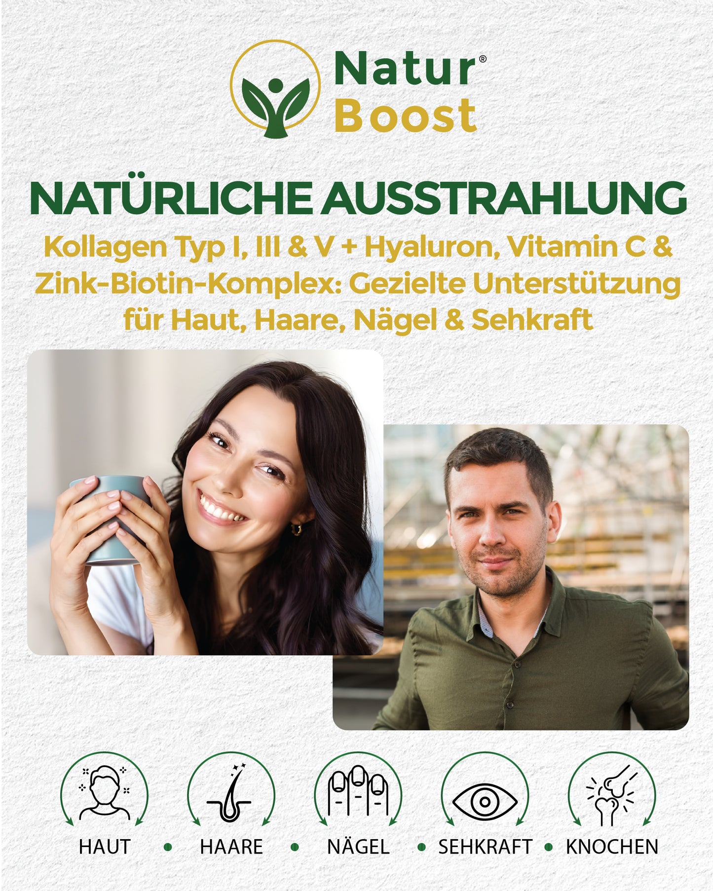 Multi Kollagen Komplex 5 Typen (I-X) mit Peptan & Colartix | Hyaluron, Biotin, Zink & Vitamin C | Wildbeere Pulver: Haut, Haare, Nägel, Sehkraft & Knochen | 300g (30 Port.) | Made in EU